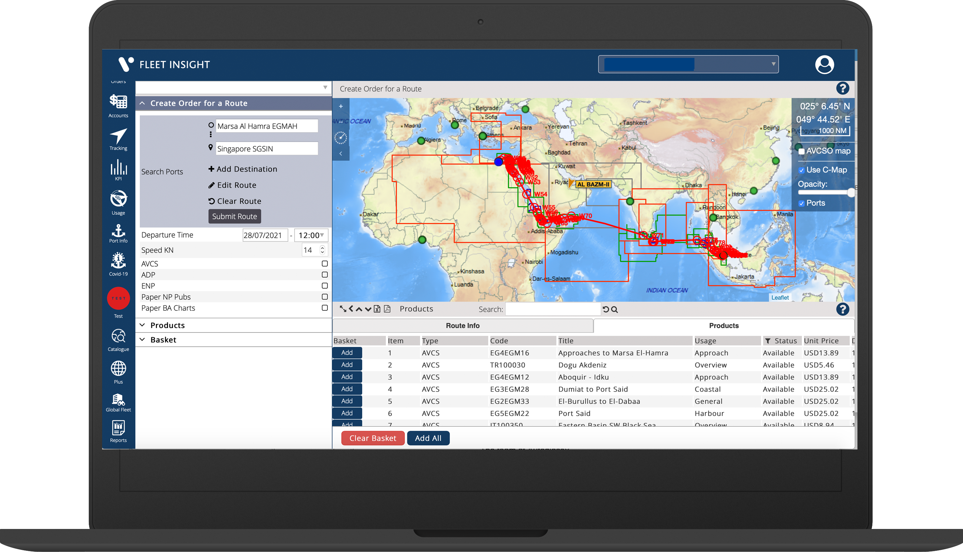 Voyager Worldwide enables you to purchase navigation supplies directly from the office using Voyager Fleet Insight